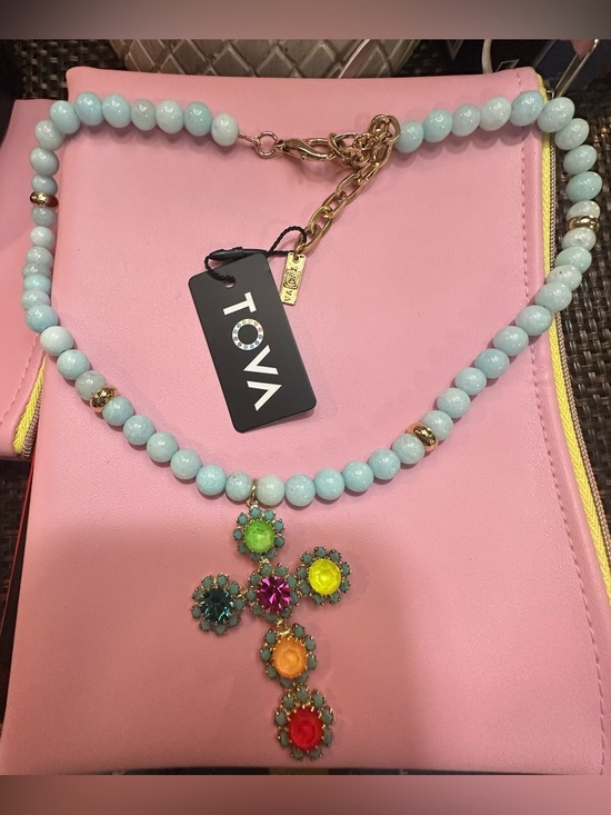 Tova Jewelry - Tova BNWT Multicolor Beaded Cross Necklace in Light Blue